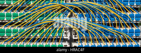 Wiring for broadband cabinet, the interior of the street cabinet with wires connecting the telephone cables to the exchange. Stock Photo