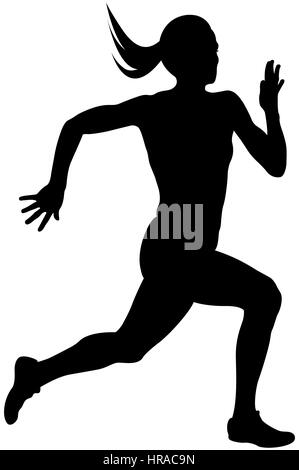 young woman athlete runner running sprint black silhouette Stock Photo