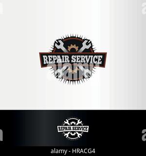 Isolated repair service logo, wrenches and gears elements, mechanical tools vector illustration. Stock Vector