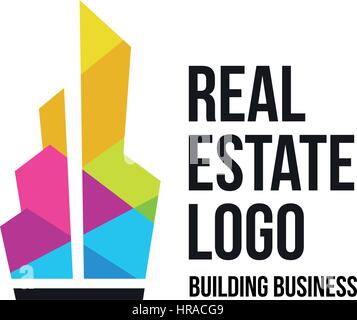 Isolated colorful real estate agency logo, house logotype on white, home concept icon, skyscrapers vector illustration. Stock Vector