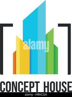 Isolated colorful real estate agency logo, house logotype on white, home concept icon, skyscrapers vector illustration. Stock Vector