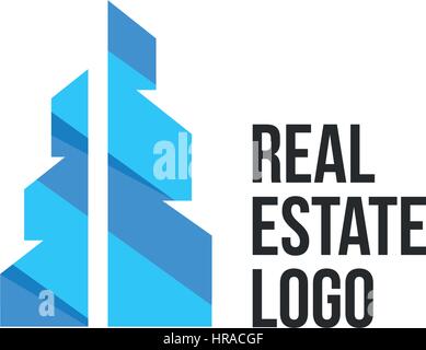 Isolated colorful real estate agency logo, house logotype on white, home concept icon, skyscrapers vector illustration. Stock Vector