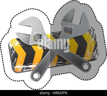 sticker barrier icon line construction with set wrench tools Stock Vector