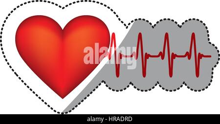 sticker heart shape with beats and signs life Stock Vector