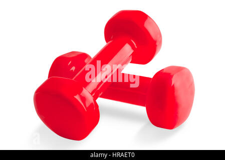Two of red dumbbells, Isolated on white background Stock Photo