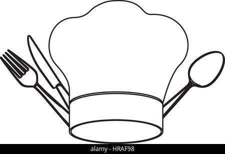 silhouette chef hat with cutlery kitchen elements Stock Vector