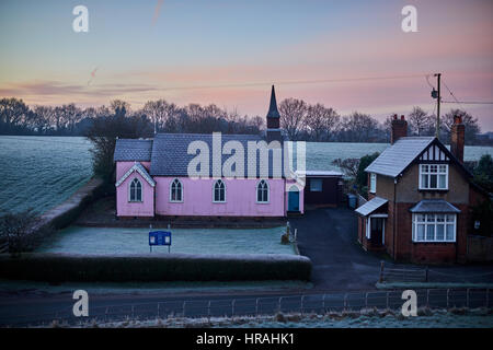 Visible form the m6 motorway pink landmark St Philip's Church New Inn Lane, Hassall Green Alsager Cheshire East near Stoke-on-Trent Stock Photo