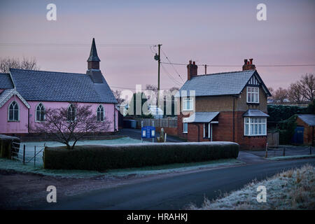 Visible form the m6 motorway pink landmark St Philip's Church New Inn Lane, Hassall Green Alsager Cheshire East near Stoke-on-Trent Stock Photo