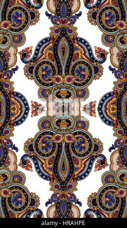 Kaleidoscope abstract geometric seamless paisley pattern. Traditional oriental vertical textile ornament. Textile design. Stock Vector