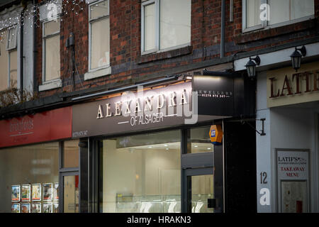 Alsager village shops on Crewe Road- Lawton Road  East Cheshire, England,UK. Stock Photo