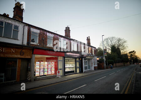 Alsager village shops on Crewe Road- Lawton Road  East Cheshire, England,UK. Stock Photo