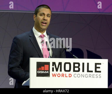 Barcelona, Spain. 28th Feb, 2017. The new head of the American Federal Communications Commission (FCC), Ajit Mai, at the Mobile World Congress in Barcelona, Spain, 28 February 2017. Photo: Andrej Sokolow//dpa/Alamy Live News Stock Photo