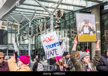 Vancouver, Canada. 28th Feb, 2017. Anti-Trump protestors. Trump Hotel Tower official opening, Vancouver, British Columbia, Canada. Credit: Michael Wheatley/Alamy Live News Stock Photo