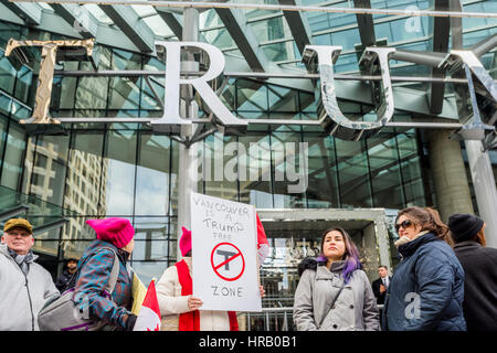 Vancouver, Canada. 28th Feb, 2017. Anti-Trump protestors. Trump Hotel Tower official opening, Vancouver, British Columbia, Canada. Credit: Michael Wheatley/Alamy Live News Stock Photo