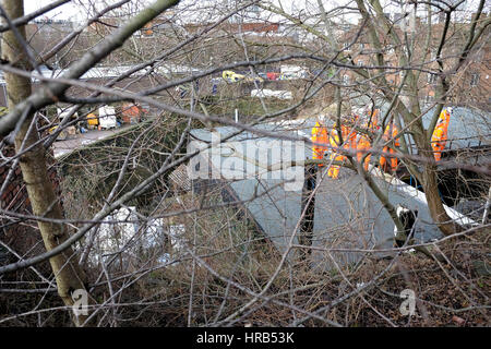 Railway Cutting Wall Collapse Liverpool UK Stock Photo