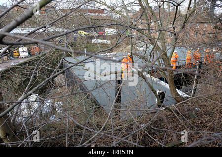 Railway Cutting Wall Collapse Liverpool UK Stock Photo