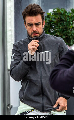 Barcelona, Spain. 01st Mar, 2017. Spanish Formula One driver Fernando Alonso (McLaren Honda) in the drivers' area of the Circuit de Catalunya race track in Barcelona, Spain, 01 March 2017. All formula one teams are testing their new cars over the next two weeks. The new Formula One season starts on 26 March 2017 in Australia. Photo: Jens Büttner/dpa-Zentralbild/dpa/Alamy Live News Stock Photo