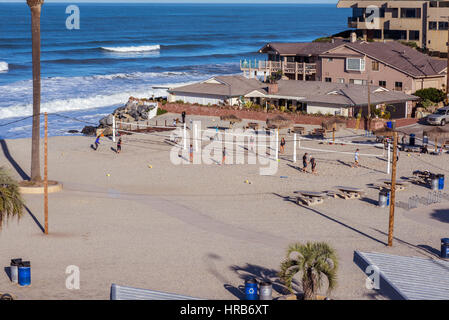 Looking down on the beach volleyball courts at Moonlight State Beach in Encinitas, California. Stock Photo