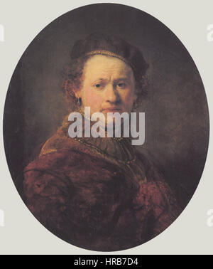 Rembrandt - Self-portrait with Beret and Red Cloak - Karlsruhe Stock Photo