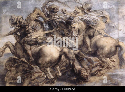 After leonardo da vinci, The Battle of Anghiari by Rubens, Louvre Stock Photo