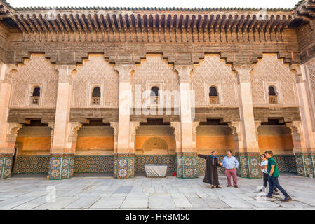 Marrakesh, Morocco - December 8, 2016: Inside the five century old school or Ali ben Youssef Medersa in the center of Marrakesh. The Ben Youssef Madra Stock Photo