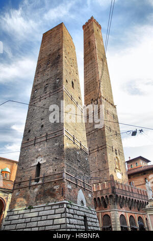 Famous two towers in Bologna, Italy. Stock Photo
