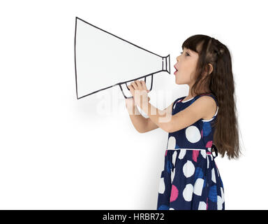 Little Girl Megaphone Positive Shoot Stock Photo