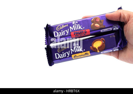 Australian Cadbury assorted chocolate bars isolated against  white background Stock Photo