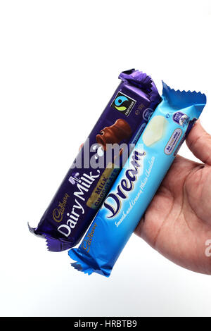 Australian Cadbury Dairy Milk and White Milk chocolate bar isolated against white background Stock Photo