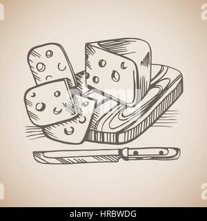 Vector cheese sketch. Old paper Stock Vector