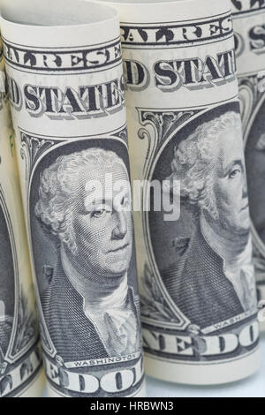 Macro-photo of George Washington's face on US $1 / one dollar bill. Stock Photo