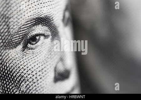 Macro-photo of George Washington's face on US $1 / one dollar bill. Stock Photo