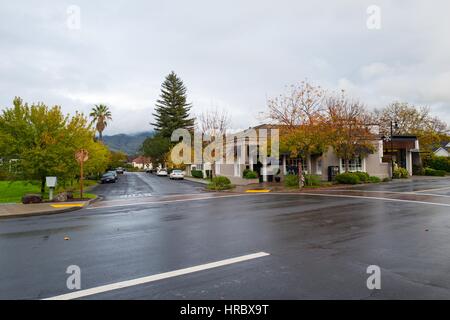 Downtown section of the town of Yountville, Napa Valley, California, November 26, 2016. Stock Photo