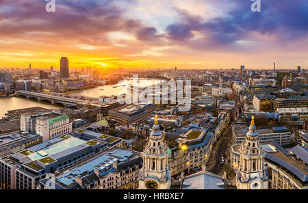 London, UK - Beautiful sunset over central London with famous landmarks, shot from top of St.Paul's Cathedral Stock Photo