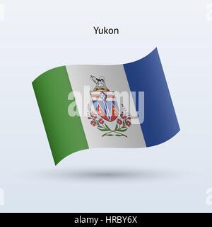 Canadian territory of Yukon flag waving form on gray background. Vector illustration. Stock Vector