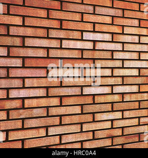 Grunge Red yellow beige tan fine brick wall texture background perspective Stock Photo