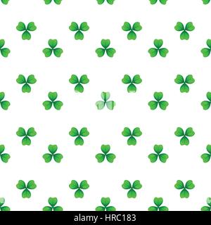 Shamrock, green clover with three leaves. St Patricks Day seamless pattern. Vector tileable design element. Saint Patrick used sprig of three-leafed y Stock Vector