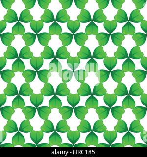 Shamrock, green clover with three leaves. St Patricks Day seamless pattern. Vector tileable design element. Saint Patrick used sprig of three-leafed y Stock Vector