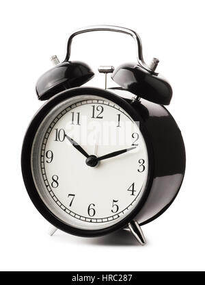 Classical black alarm clock isolated on white background Stock Photo