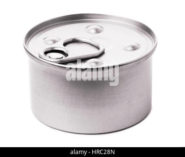 Tin can with canned food, meat or fish  isolated on a white background Stock Photo
