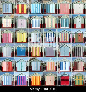 36 Striped Beach Huts - Hove, Sussex, England (Composite Photograph) Stock Photo