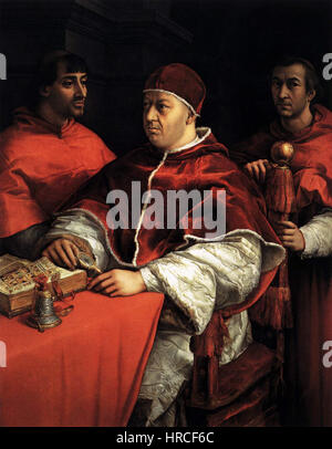 Raffaello Sanzio - Pope Leo X with Cardinals Giulio de' Medici and Luigi de' Rossi - WGA18876 Stock Photo