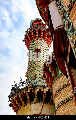 Close up detail of the architecture of El Capricho, or Folly, a colorful building designed by Antoni Gaudi in Comillas, Spain and popular tourist attr Stock Photo