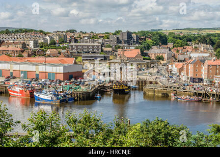 Elevated view over old town of Whitby, England, UK Stock Photo