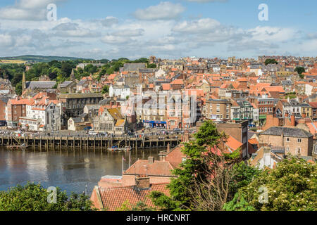 Elevated view over old town of Whitby, England, UK Stock Photo