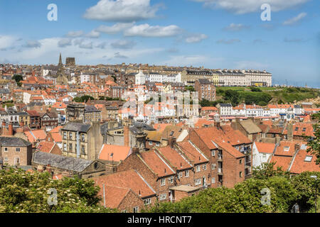 Elevated view over old town of Whitby, England, UK Stock Photo