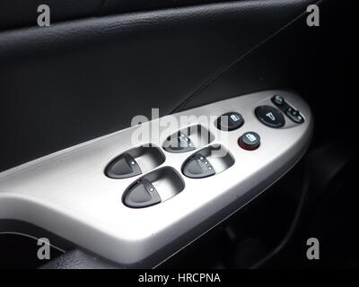 Interior car lever - button, design, dashboard, cluster instruments, lcd panel, door handle, climatronic function, sport steering wheel, Honda Civic Stock Photo