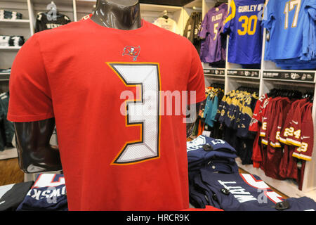 NFL Branded Clothing Display, Modell's Sporting Goods Store Interior, NYC Stock Photo