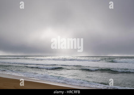 Misty day on Sandy beach near Monterey Bay, Central Pacific coast of California, USA Stock Photo