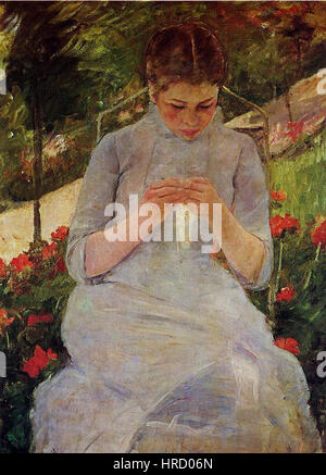 Mary Cassatt Young Woman Sewing in a Garden Stock Photo